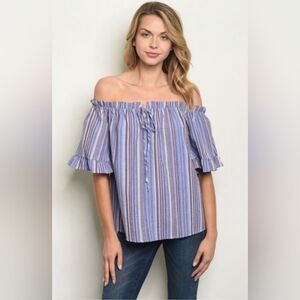 Vine & Love KFAB Designs Boho Multicolor Striped Off-Shoulder Top NWOT Small